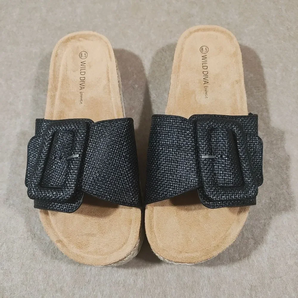 Wild Diva Black Platform Sandals with Buckle #7